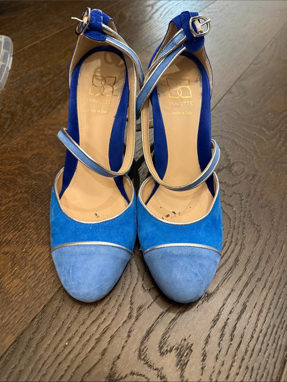 Tamara Mellon Blue Two-Tone Suede Ankle-Strap Heels